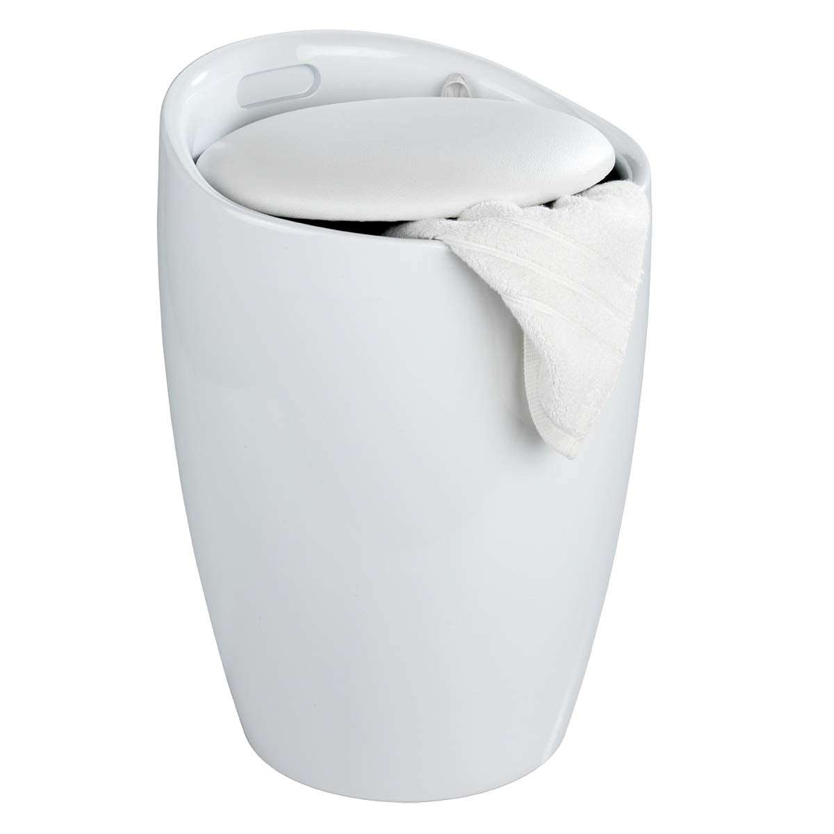 WENKO Badhocker Mod. Candy Weiß, Hocker mit Stauraum für das Badezimmer und Wohnzimmer, integrierter Wäschesammler, ABS-Kunststoff, BPA-frei, Fassungsvermögen 20 L, Ø 36 x 50,5 cm
