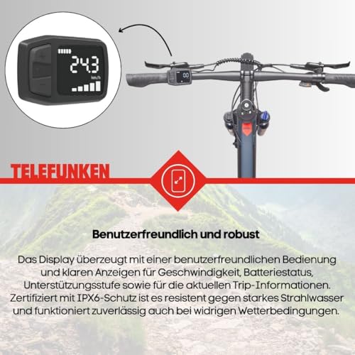TELEFUNKEN E-Bike Mountainbike Elektrofahrrad Alu, 8 Gang Kettenschaltung - Pedelec MTB 27,5 Zoll, Hinterradmotor, 250W, Hydr. Scheibenbremsen, Grau, Aufsteiger M936