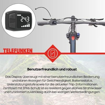 TELEFUNKEN E-Bike Mountainbike Elektrofahrrad Alu, 8 Gang Kettenschaltung - Pedelec MTB 27,5 Zoll, Hinterradmotor, 250W, Hydr. Scheibenbremsen, Grau, Aufsteiger M936