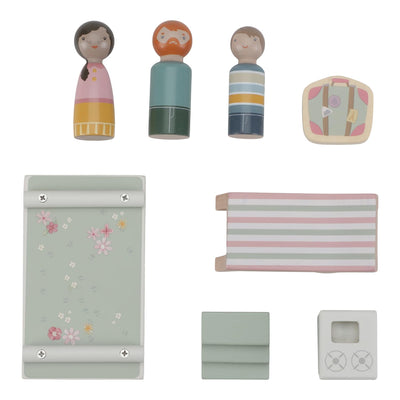 Little Dutch 8022 FSC Holz Auto mit Wohnwagen, Spielfiguren und Zubehör 10-teiliges Set - rosa