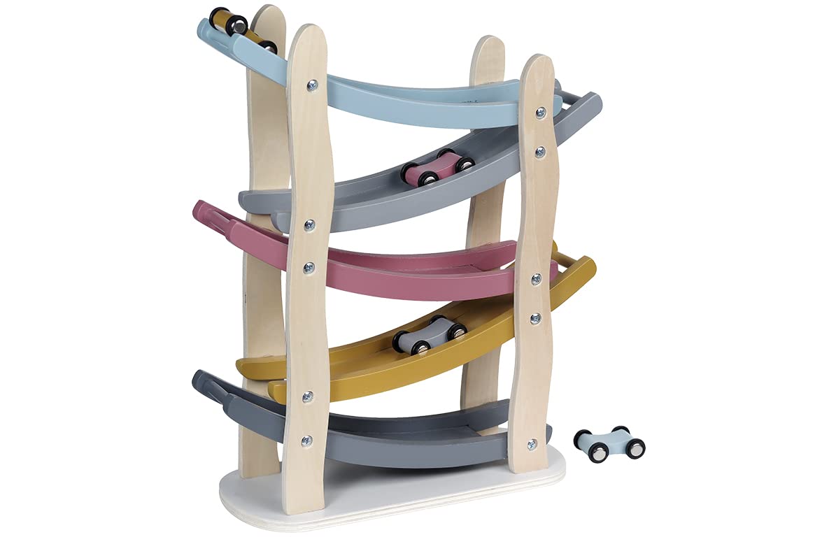 Kindsgut Murmelbahn, Motorik-Spielzeug aus Holz mit 4 Autos, dezente Farben und umweltfreundliche Materialien, kindgerecht, Luca