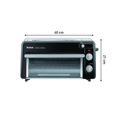 Tefal Toast n’ Grill TL6008 | 2 in 1 Toaster und Mini-Ofen | Sehr energieeffizient und schnell | 1300 Watt | 43.5 x 28.5 x 22.5 cm | Schwarz/ Alu matt | 220-240V | 50-60Hz
