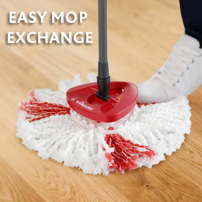 Vileda Turbo Mikrofaser Wischmopp und Eimer Set mit extra 2-in-1 Kopfersatz, Spin Mop zum Reinigen von Böden, Set aus 1x Mop, 1x Eimer und 1x Nachfüllpackung