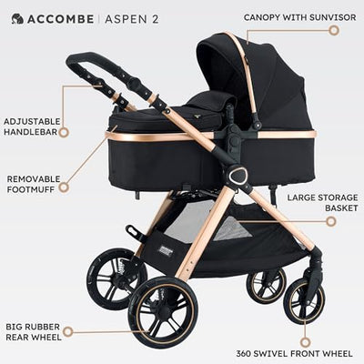 Accombe 2-in-1-Baby-Kinderwagen, umwandelbarer Stubenwagen für Säuglinge und Neugeborene 0-36 Monate