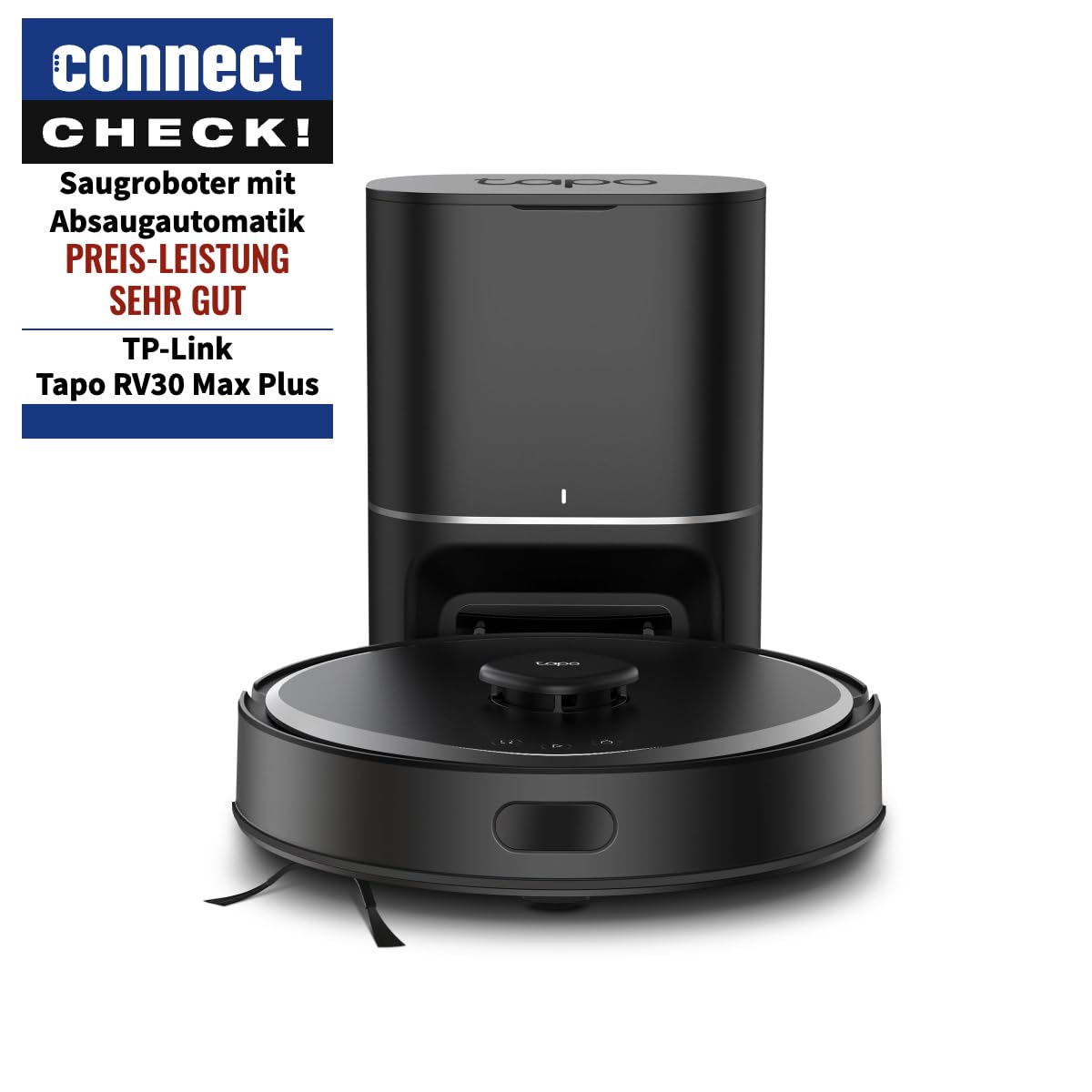 Tapo RV30 Max Plus Saugroboter mit Wischfunktion und automatischer Absaugstation, 5300Pa Ultra Starke Saugkraft, LiDAR+IMU Dual-Navigation, Alexa & Google Assistant Sprachsteuerung, APP