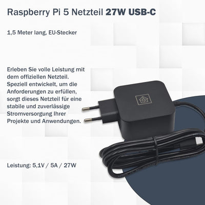 Raspberry Pi 5 8GB PCIe M.2 NVMe - Kit | Metallgehäuse | Active Cooler | M.2 NVMe SSD PCIe Board | USB-C 27W Netzteil | 64GB SD Karte | 4K Micro HDMI Kabel