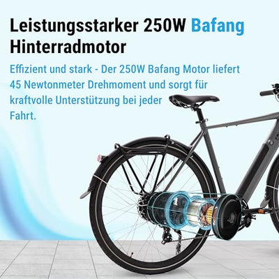 AsVIVA E-Bike BC1-C 28 Zoll – Pedelec Elektrofahrrad mit 250W Bafang Heckmotor, 10,5Ah Akku, 7-Gang Kettenschaltung, hydraulische Scheibenbremsen, LED-Beleuchtung, USB-Ladefunktion