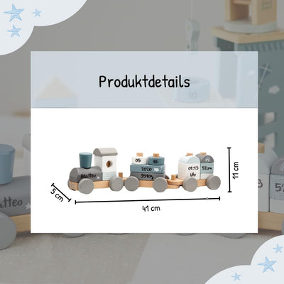 Mainely Personalisierbare Holz-Eisenbahn zur Taufe Blau 41×5×11 cm – Erinnerungs-Deko & Holzzug – für Babys & Kleinkinder – mit Namen personalisiert – Label Label