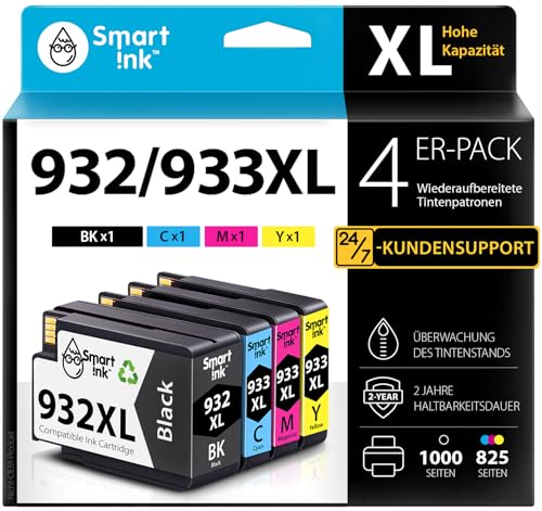 Smart Ink Kompatible Druckerpatronen als Ersatz für HP 932 XL 933 XL 932XL 933XL 4 Multipack (Schwarz Cyan Magenta Gelb) Patronen Höher Kapazität für HP Officejet 6600 6700 7612 7510 7110 6100 7610