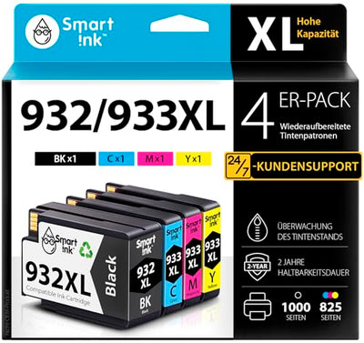 Smart Ink Kompatible Druckerpatronen als Ersatz für HP 932 XL 933 XL 932XL 933XL 4 Multipack (Schwarz Cyan Magenta Gelb) Patronen Höher Kapazität für HP Officejet 6600 6700 7612 7510 7110 6100 7610