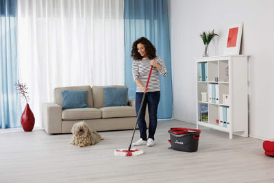 Vileda Turbo Wischmopp Komplett Set, Bodenwischer mit Teleskopstiel, Mikrofaser Moppkopf mit Kraftfasern und Eimer mit Powerschleuder, schnell und reinigungsstark, Stiellänge 75-130cm