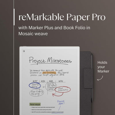 reMarkable Papier Pro Bundle – Folio Case aus Mosaic Weave | 11,8 Zoll Farbdisplay und Leselicht | mit reMarkable Paper Pro Tablet, Marker
