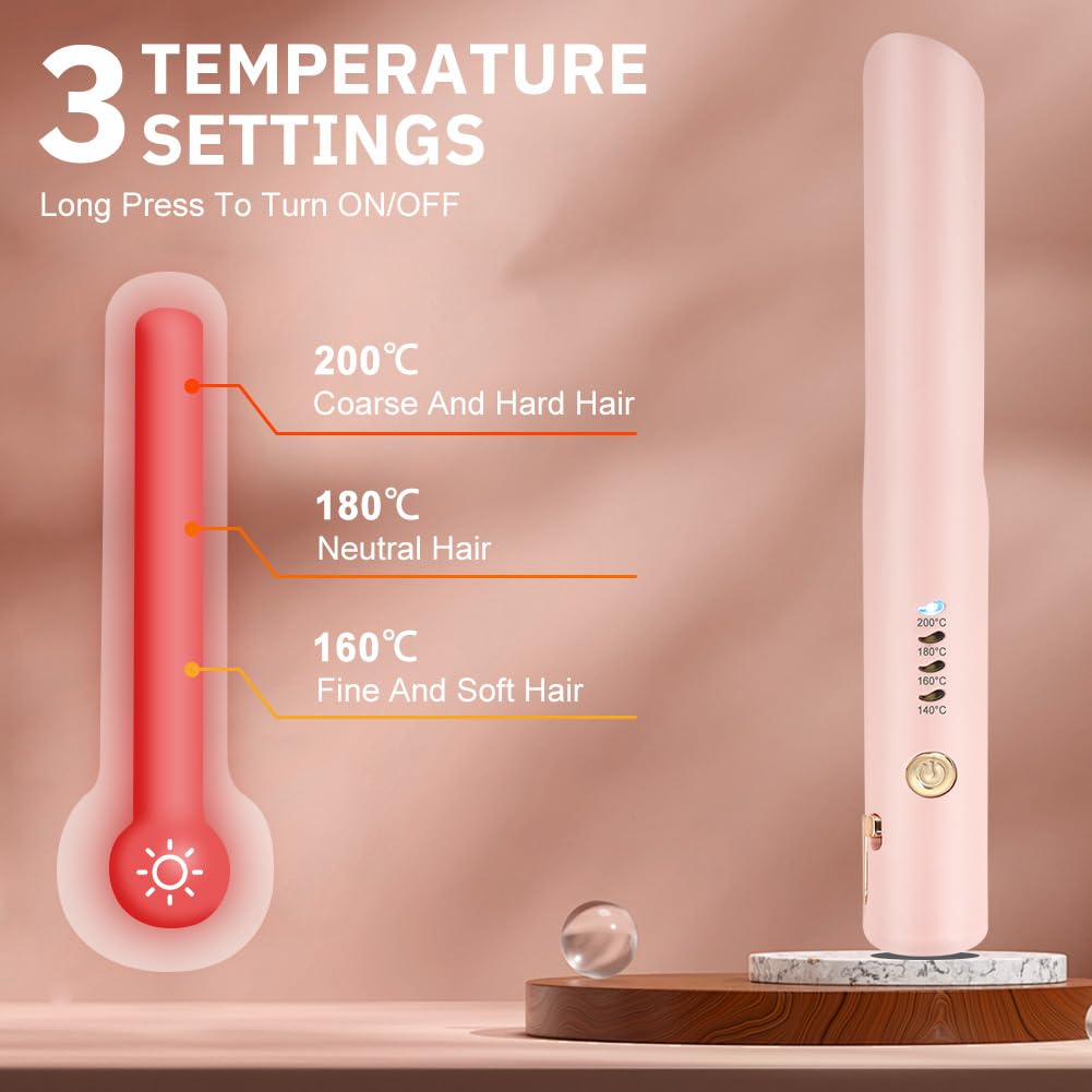 Alaoo Glätteisen Kabellos,2 in 1 Haarglätter und Lockenwickler, 4. Gang Haarglätter mit einstellbarer Temperatur,Glatteiseisen kleines,Tragbarer Reise-Haarglätter, Für alle Haartypen geeignet(Rosa)