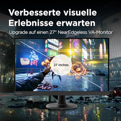 Lenovo D27-45 Monitor | 27" Full HD Monitor | 1920x1080 | 75Hz | 250 nits | 4ms Reaktionszeit | VA-Panel | HDMI | VGA | AMD Radeon FreeSync | entspiegelt | 4,6kg | schwarz