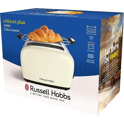 Russell Hobbs Toaster [für 2 Scheiben] Colours Plus Edelstahl Creme (extra breite Toastschlitze, inkl. Brötchenaufsatz, 6 Bräunungsstufen + Auftaufunktion, Lift & Look-Funktion, 1600W) 26551-56