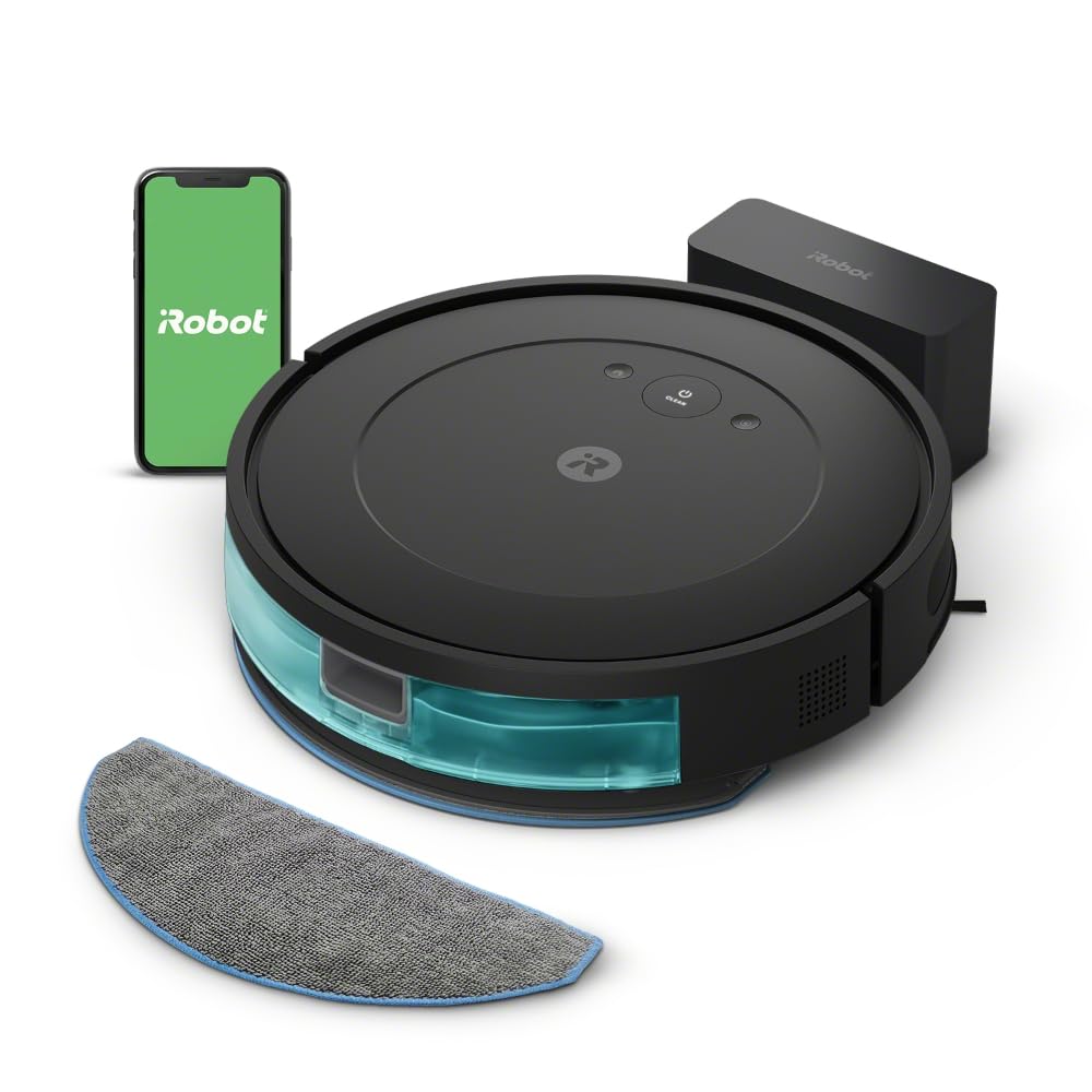 iRobot Roomba Combo Essential Saug- und Wischroboter (Y0110), leistungsstarkes Saugen und Wischen, 3 Saugstufen, Spot-Cleaning, steuerbar über App, Tasten oder Sprache, Scharwz