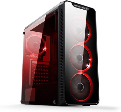 EMPIRE GAMING Warmachine - Gamer-PC-Gehäuse – Mittelgroßer Gehäuseturm ATX - 4 geräuschlose Lüfter - LED-RGB-Dual-Ring: Rückbeleuchtung mit 11 Modi - Front und Seite aus vorgespanntem Glas