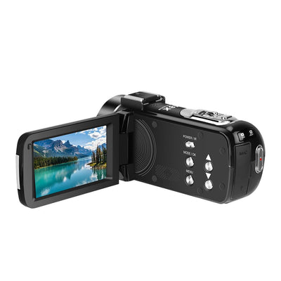 ORDRO Full HD 1080P 30MP Camcorder 18-facher Digitalzoom IR-Nachtsicht YouTube-Videokamera 3,0 Zoll 270° drehbarer Bildschirm mit 16 GB Karte und 2 Akkus Vlogging-Kamera (Schwarz)