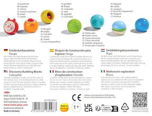 HABA Entdeckerbausteine Raupe - Regenbogen Holzkugeln mit optischen & akustischen Effekten - Made in Germany - Für Kinder ab 1 Jahr - Fördert die Feinmotorik - 2010924001