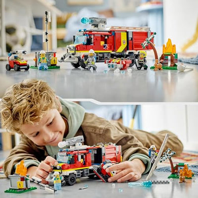 LEGO 60374 City Einsatzleitwagen der Feuerwehr, modernes Feuerwehrauto-Spielzeug mit Löschdrohnen, mit Figuren für Kinder