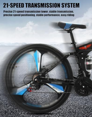 KLYDBMYT 24" 26" Faltbares Mountainbike mit Doppelfederung Mountainbike 21-Gang-Rahmen aus Kohlenstoffstahl Sportfahrrad für Erwachsene Männer und Frauen Teenager