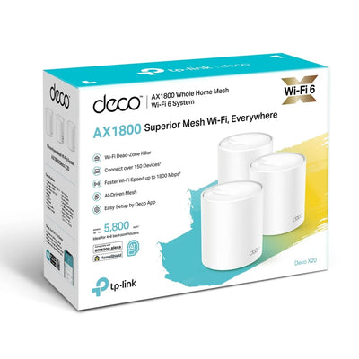TP-Link Deco X20 Mesh WLAN Set (3 Pack), Wi-Fi 6 AX1800 Dual Band Router & Repeater, 2x Gigabit Ports für jede Einheit, empfohlen für Häuser mit 4-6 Schlafzimmern, Umfassender Jugendschutz, WPA3