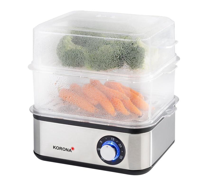 Korona 25303 Edelstahl Mini Dampfgarer und Eierkocher | Kleiner Dämpfer für Gemüse | Profi Kocher für bis zu 16 Eier