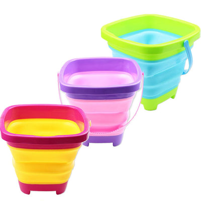 TLHWIN 3 STÜCKE Faltbarer Eimer Teleskopeimer Eimer Sandeimer Silikon Faltbarer Eimer, für Kinder Strand Spielen Campingausrüstung Wasser Fisch Waschen Garten Sommer Schwimmen Spielzeug Zuhause (B)