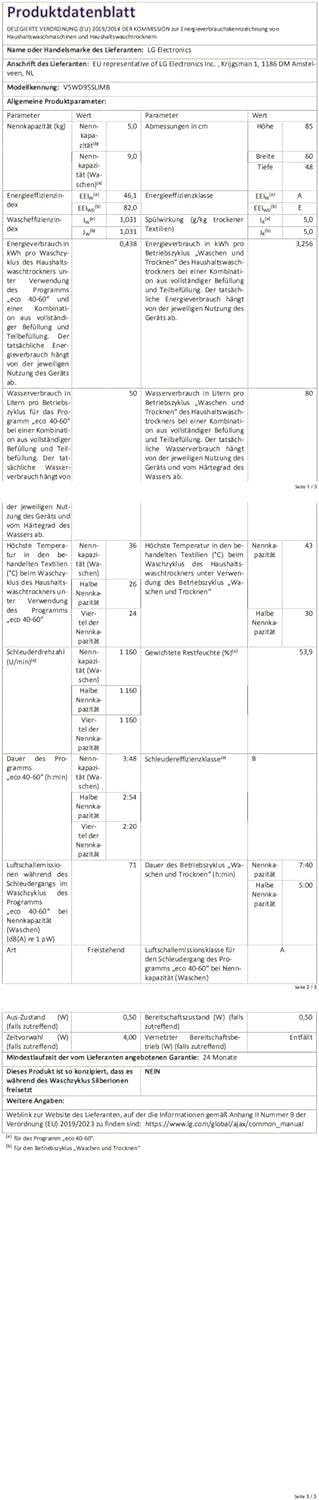 LG V5WD95SLIMB, SLIM Waschtrockner 9-5 kg, Klasse A und E, 60x53.5x85 cm, Wi-Fi, AI Direct Drive, Tiefenreinigung mit Dampf, TurboWash 360, Allergy Care, Außentür aus gehärtetem Glas, Dark Stone