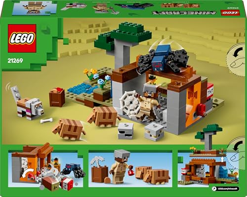 LEGO Minecraft Die Expedition zur Gürteltiermine - Interaktives Gamer Spielzeug mit Höhlenspinne- und Wolfsfiguren - TNT-Funktion - Gaming Geschenk für Jungen und Mädchen ab 8 Jahren - 21269