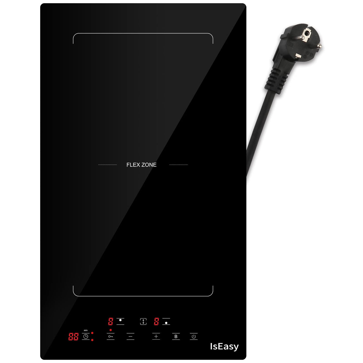 Induktionskochfeld mit Flexzonen, IsEasy domino Induktionskochfeld, Induktionskochfeld 2 platten mit 9 Leistungsstufen, Boost-Funktion,Kindersicherung und 1-99min Timer, 29.5cm, 3400W, Schwarz