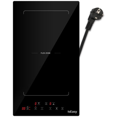 Induktionskochfeld mit Flexzonen, IsEasy domino Induktionskochfeld, Induktionskochfeld 2 platten mit 9 Leistungsstufen, Boost-Funktion,Kindersicherung und 1-99min Timer, 29.5cm, 3400W, Schwarz