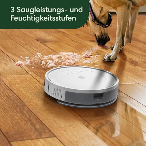 iRobot Roomba Combo Essential Saug- und Wischroboter (Y0112), leistungsstarkes Saugen und Wischen, 4-Stufen-Reinigungssystem, 3 Saugstufen, Spot-Cleaning, steuerbar über App, Tasten oder Sprache, Weiß
