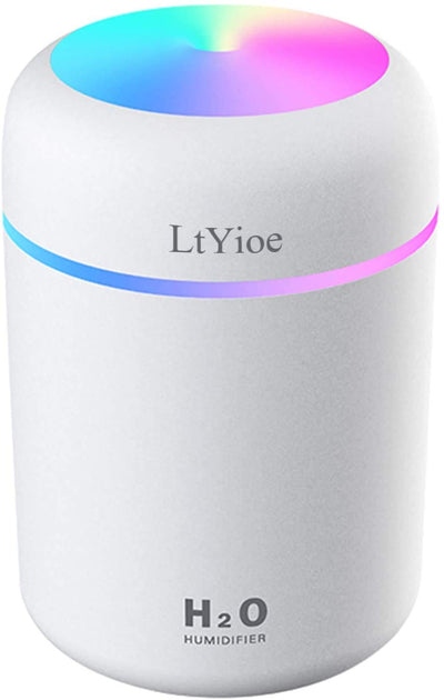 LtYioe Luftbefeuchter, Persönlicher Desktop Mini Luftbefeuchter mit Bunter Cooler Nachtlichtfunktion, Automatische Abschaltung und Super leise für Auto, Büro, Schlafzimmer (Weiß)