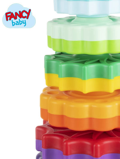 FANCY 40 cm groß Stapelturm Baby Kinderspielzeug ab 1 2 3 Jahre Farbring Pyramide mit Spiralgewinde Zahnradspiel Ringstapelturm Ringpyramide Stapel Ringe für Kinder und Baby