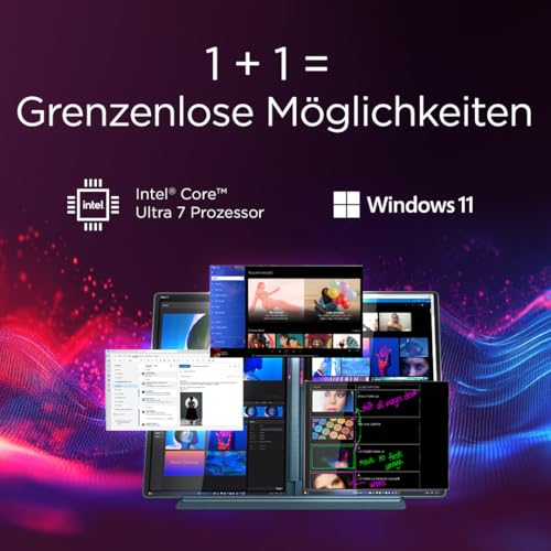 Lenovo Yoga Book 9i AI Laptop | 2x14'' 2.8K WQXGA OLED-Toch Display | Intel Core Ultra 7 | 32GB RAM | 1TB SSD | Intel Arc 140T Grafik | Windows 11 Home | QWERTZ | Tidal Teal | 3 Jahre Premium Care