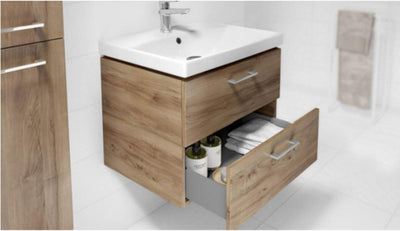 VBChome Waschtischunterschrank 60 cm Waschbecken mit Unterschrank 2 Schubladen Nussbaum Badmöbel weiß Hochglanz Badezimmermöbel hängend