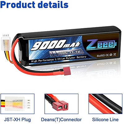 Zeee 3S Lipo Akku 11,1V 9000mAh 100C RC Batterie mit T Stecker für RC Car RC Truck RC Auto Boot LKW Truggy RC Hobby