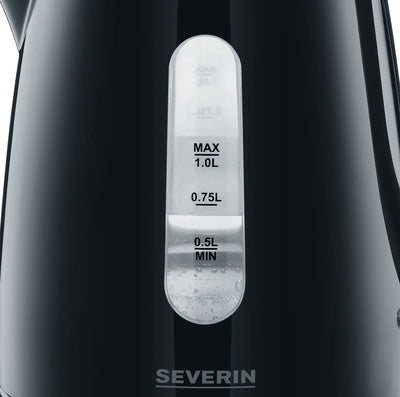 SEVERIN Wasserkocher 1,0 L, leistungsstarker und kompakter Wasserkocher in hochwertigem Design, elektrischer Wasserkocher mit Kalkfilter, schwarz, WK 3410