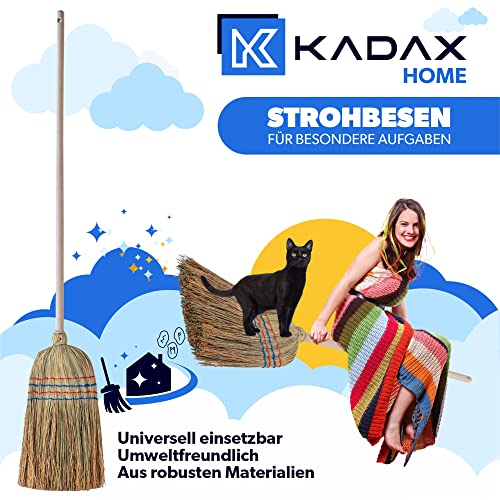 KADAX Reisstrohbesen, Reisigbesen, Besen mit langem Stiel aus Holz, funktionaler Strohbesen, Besen aus Sorgogras, Hexenbesen, Hofbesen aus Reisstroh (L: 140 cm)