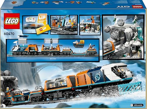 LEGO City Trains Arktis-Polarexpress - Spielzeug mit ferngesteuertem Zug - Schneepflug, 22 Gleissegmente, 6 Minifiguren & Felssturz-Funktion – Geschenk für Jungen & Mädchen ab 7 Jahren - 60470