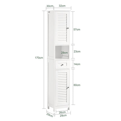 SoBuy Badezimmer-Hochschrank Badregal Badschrank Badmöbel mit 1 offenem Fach, 1 Schublade und Türen, weiß BHT ca. 32X170X30cm FRG236-W
