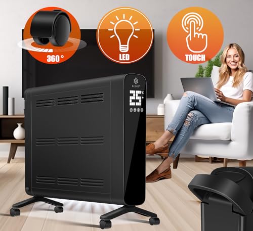 KESSER® Konvektor Premium 1200W ECO 2400W Power Mode Heizstufen Thermostat Elektroheizung WiFi App & Fernbedienung Touch-Display Timer mobiles Heizgerät Energiesparend Überhitzungsschutz Schwarz