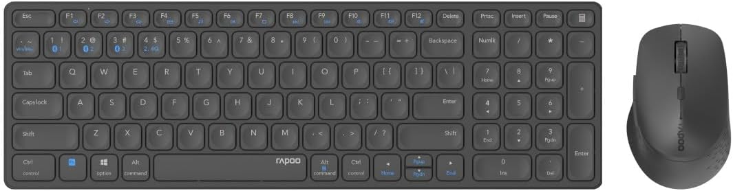 Rapoo 9700M kabelloses Tastatur-Maus Set Wireless Deskset 1600 DPI Sensor wiederaufladbarer Akku flaches Aluminium Design DE-Layout QWERTZ PC & Mac - dark grey