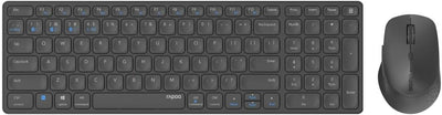 Rapoo 9700M kabelloses Tastatur-Maus Set Wireless Deskset 1600 DPI Sensor wiederaufladbarer Akku flaches Aluminium Design DE-Layout QWERTZ PC & Mac - dark grey