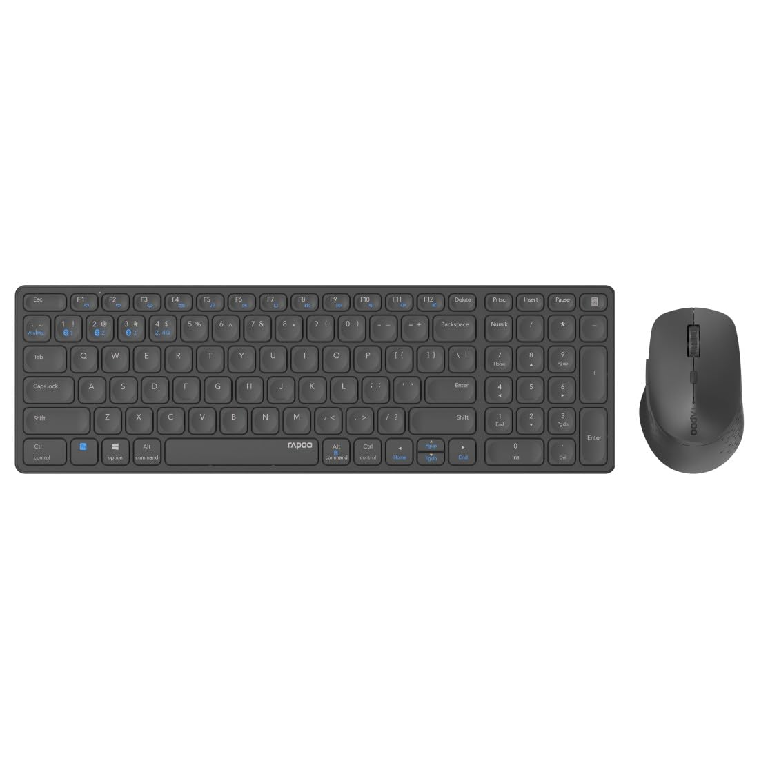 Rapoo 9700M kabelloses Tastatur-Maus Set Wireless Deskset 1600 DPI Sensor wiederaufladbarer Akku flaches Aluminium Design DE-Layout QWERTZ PC & Mac - dark grey