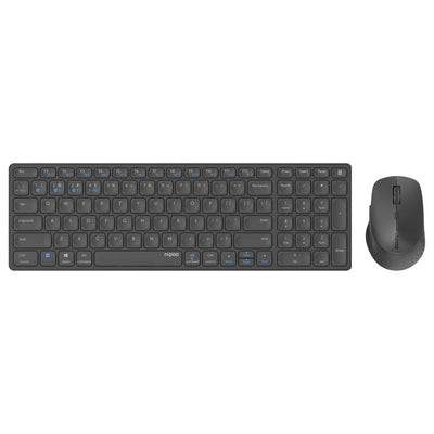 Rapoo 9700M kabelloses Tastatur-Maus Set Wireless Deskset 1600 DPI Sensor wiederaufladbarer Akku flaches Aluminium Design DE-Layout QWERTZ PC & Mac - dark grey