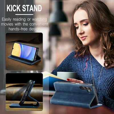 KZB Handyhülle für Samsung Galaxy A15 5G Hülle Premium Leder Klappbar Tasche Flip Case Magnet Kartenfach Standfunktion Klapphülle Schutzhülle für Samsung Galaxy A15 4G/5G - Blau