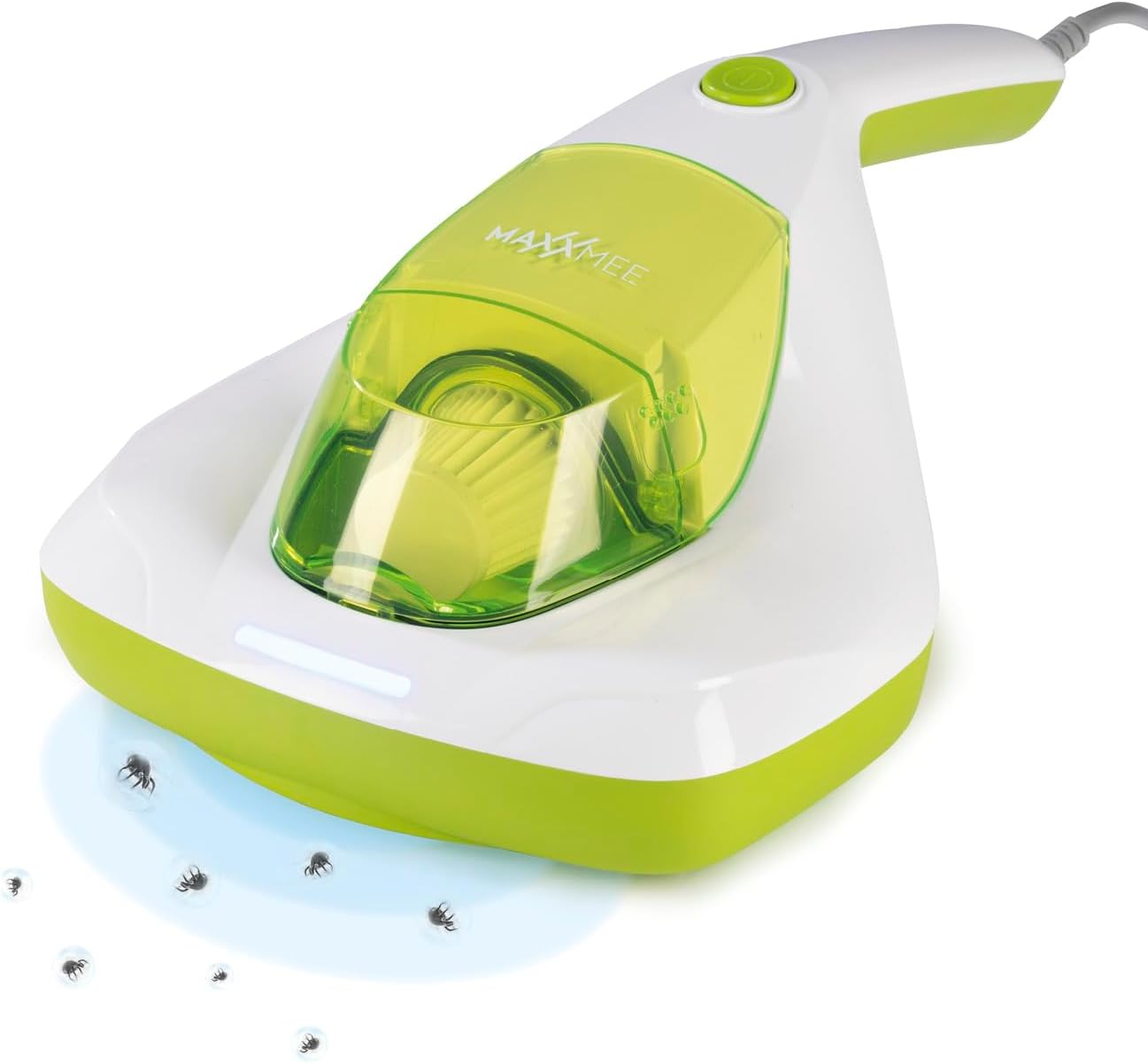 MAXXMEE Milben-Handstaubsauger inkl. Anti-Milben Spray | Antimilben-Sauger mit UV-C Licht, vernichtet 99,9% der Milben | Matratzensauger inkl. HEPA Filter und 250ml Staubbehälter [Limonengrün]