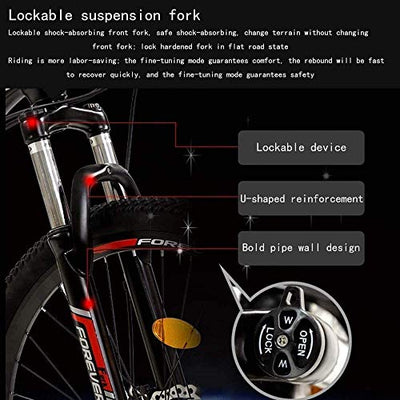 MU Fahrrad, 24 Zoll 21/24/27/30 Geschwindigkeit Mountain Bikes, Hard Tail-Gebirgsfahrrad, Leicht Fahrrad Mit Verstellbarem Sitz, Doppelscheibenbremse,Schwarz Rot,30 Drehzahl